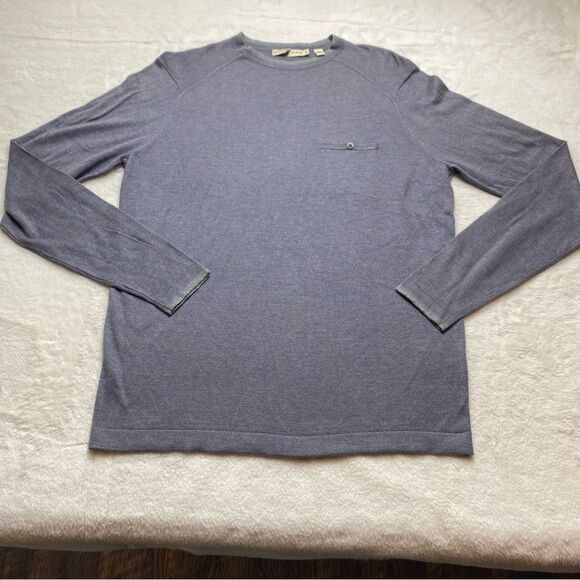 Agave Denim Crew Neck Long Sleeve Blue/Gray Lexington Fine Gauge Knit Size Med. - Picture 1 of 13